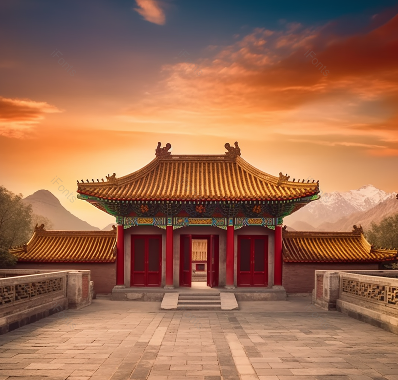中国古建筑晚霞时分中国文化城墙大门空旷无人场景图像摄影,高清,摄影图,摄影图片,图片大全,摄影图免费下载